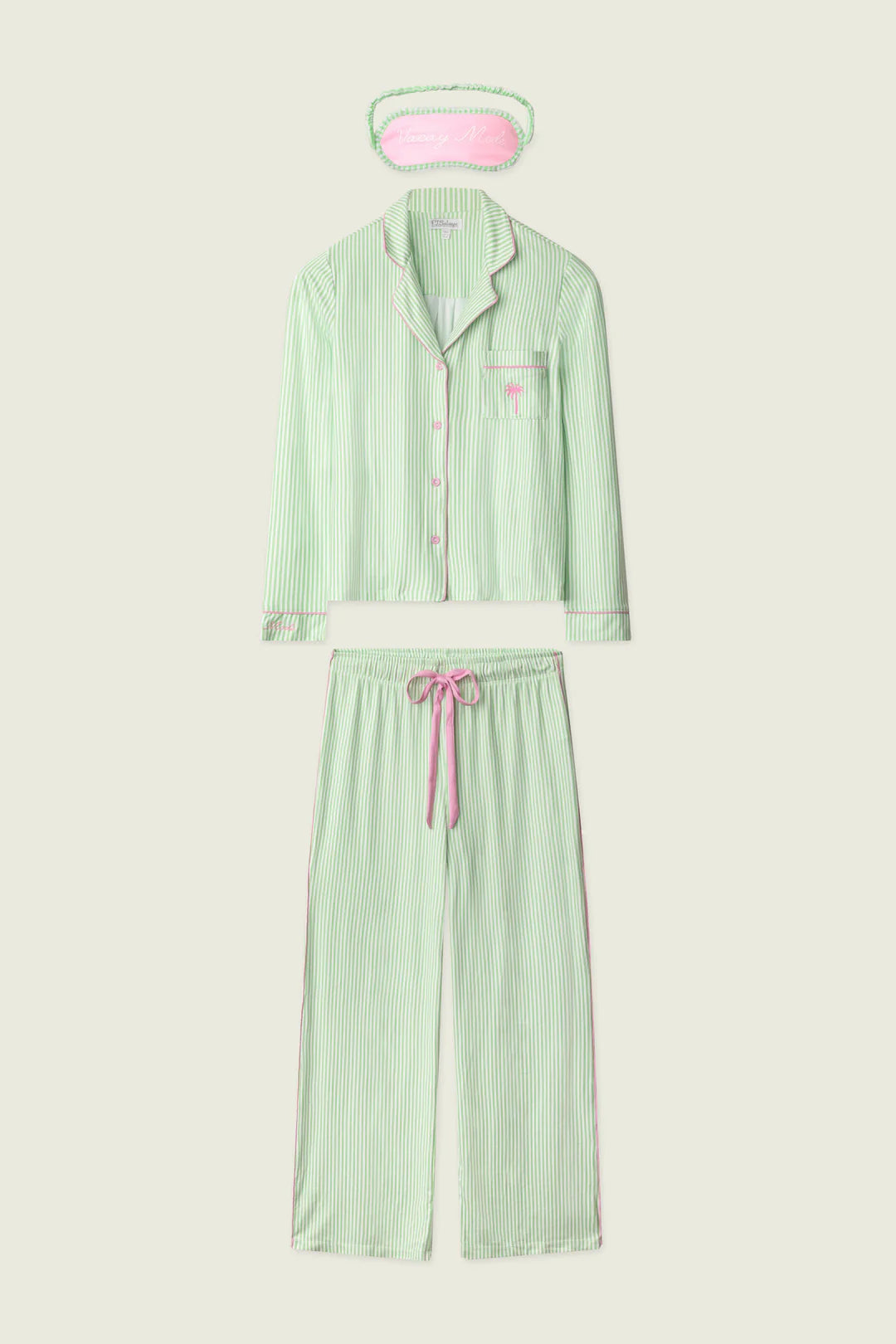 PJ Salvage, Pupcation Palms, Kiwi Stripe, 3-Piece Pajama Set, striped sleepwear, tropical vacation theme at ooh la la! in Grapevine TX 76051