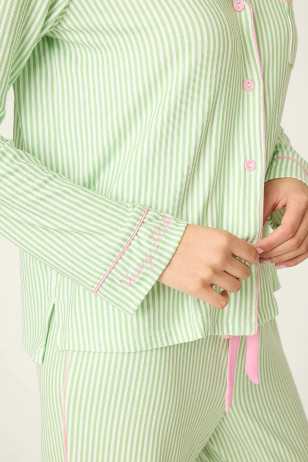 PJ Salvage, Pupcation Palms, Kiwi Stripe, 3-Piece Pajama Set, striped sleepwear, tropical vacation theme at ooh la la! in Grapevine TX 76051