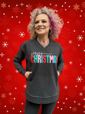 Colorful Christmas V Neck Sweatshirt at ooh la la! in Grapevine TX 76051