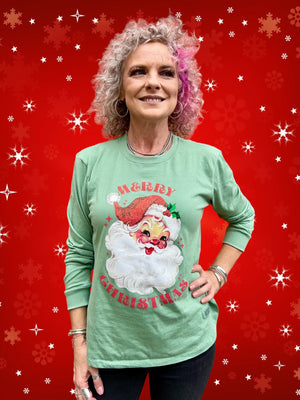 Merry Christmas Glitter Santa Tee at ooh la la! in Grapevine TX 76051