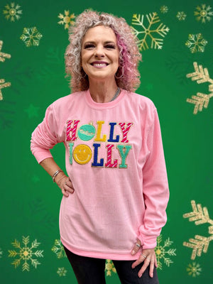 Holly Jolly Fun Ribbed Applique Sweatshirt at ooh la la! in Grapevine TX 76051