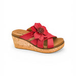Corkys Footwear, Heartbreaker Wedge, floral wedge sandals, memory foam sandals, comfortable summer wedges, red floral sandals, platform wedges, 3D flower shoes. at ooh la la! in Grapevine TX 76051