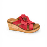 Corkys Footwear, Heartbreaker Wedge, floral wedge sandals, memory foam sandals, comfortable summer wedges, red floral sandals, platform wedges, 3D flower shoes. at ooh la la! in Grapevine TX 76051