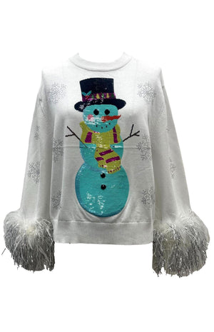 Queen of Sparkles White & Aqua Snowman Sweater at ooh la la! in Grapevine TX 76051