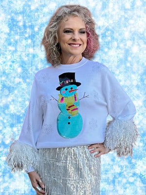 Queen of Sparkles White & Aqua Snowman Sweater at ooh la la! in Grapevine TX 76051