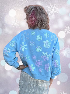 Queen of Sparkles Light Blue Iridescent Snowflakes Sweatshirt at ooh la la! in Grapevine TX 76051