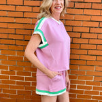 Pink/Green Vibrant Shorts set, Contrast Trim Shorts set, Shorts Set, Casual Wear, Stylish Shorts, High-Quality Shorts, Women Fashion at ooh la la! in Grapevine TX 76051