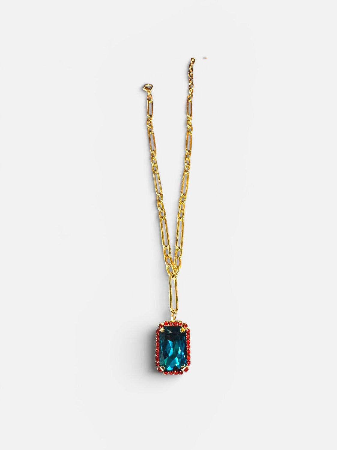 TOVA Mini Soleil Necklace in custom montana with paperclip chain and rectangular crystal pendant at ooh la la! in Grapevine TX 76051