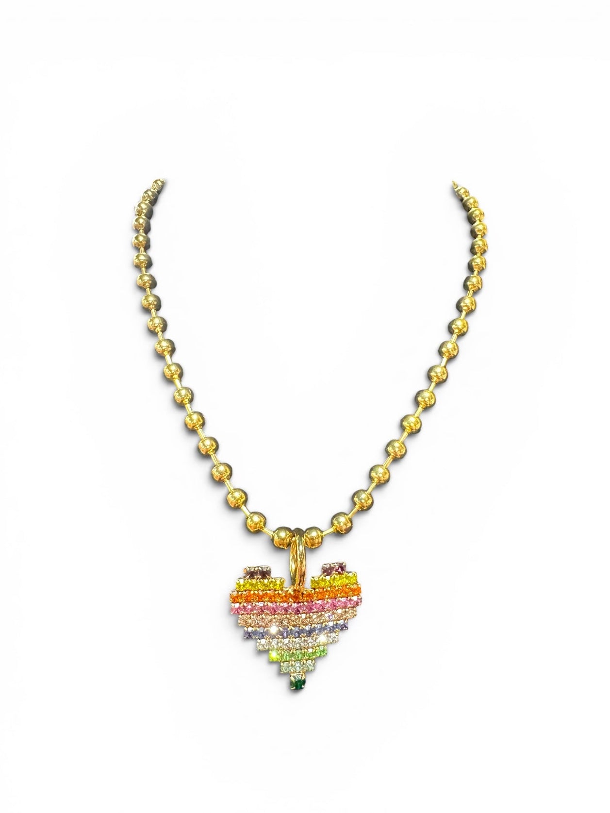 Tova Necklace with a colorful heart-shaped pendant on a white background