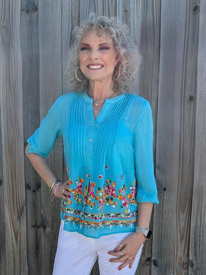 Olive Hill Pintuck Floral Embroidered Blouse at ooh la la! in Grapevine TX 76051