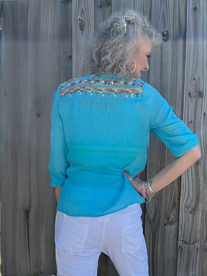 Olive Hill Pintuck Floral Embroidered Blouse at ooh la la! in Grapevine TX 76051