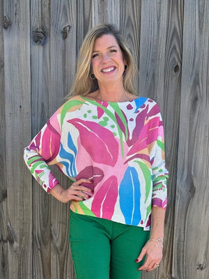 Colorful Leaves Batwing Sweater made in Italy at ooh la la! in Grapevine TX 76051