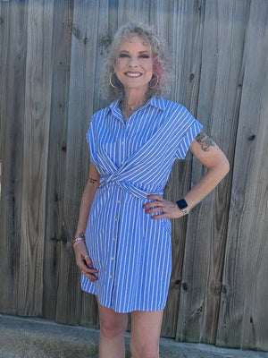 Molly Bracken Striped Cross Front Shirt Dress at ooh la la! in Grapevine TX 76051