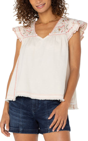 Liverpool Flutter Sleeve V-neck Blouse at ooh la la! in Grapevine TX 76051