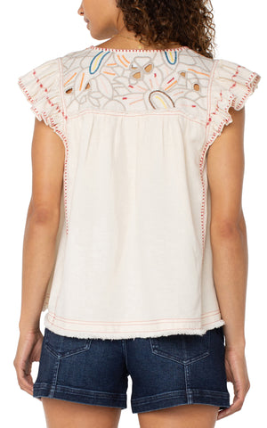 Liverpool Flutter Sleeve V-neck Blouse at ooh la la! in Grapevine TX 76051