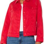 Liverpool Trucker Jacket With Shirred Back in geranium at ooh la la! in Grapevine TX 76051