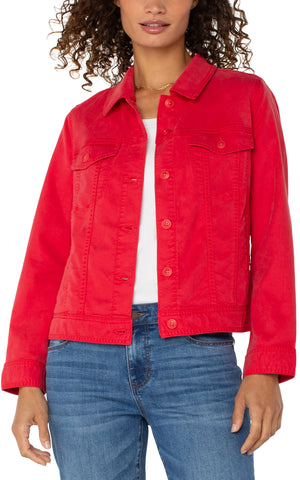 Liverpool Trucker Jacket With Shirred Back in geranium at ooh la la! in Grapevine TX 76051