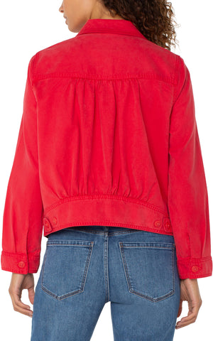 Liverpool Trucker Jacket With Shirred Back in geranium at ooh la la! in Grapevine TX 76051