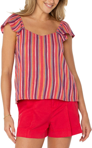 Liverpool Flutter Sleeve Striped Top at ooh la la! in Grapevine TX 76051