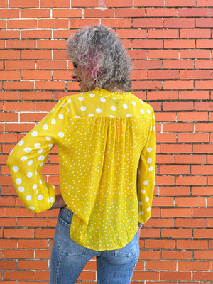 Olive Hill Polka Dot Blouse in yellow at ooh la la! in Grapevine TX 76051