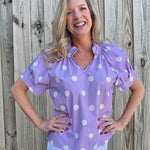 Sofia Blake Blouse Top in Freesia Polka Dots at ooh la la! in Grapevine TX 76051