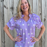 Sofia Blake Blouse Top in Freesia Polka Dots at ooh la la! in Grapevine TX 76051