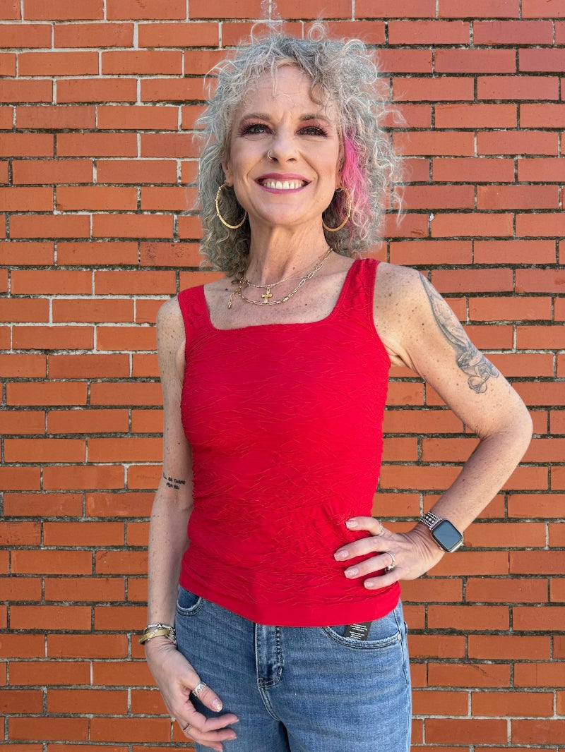 Seamless Crinkle Tank in red at ooh la la! in Grapevine TX 76051