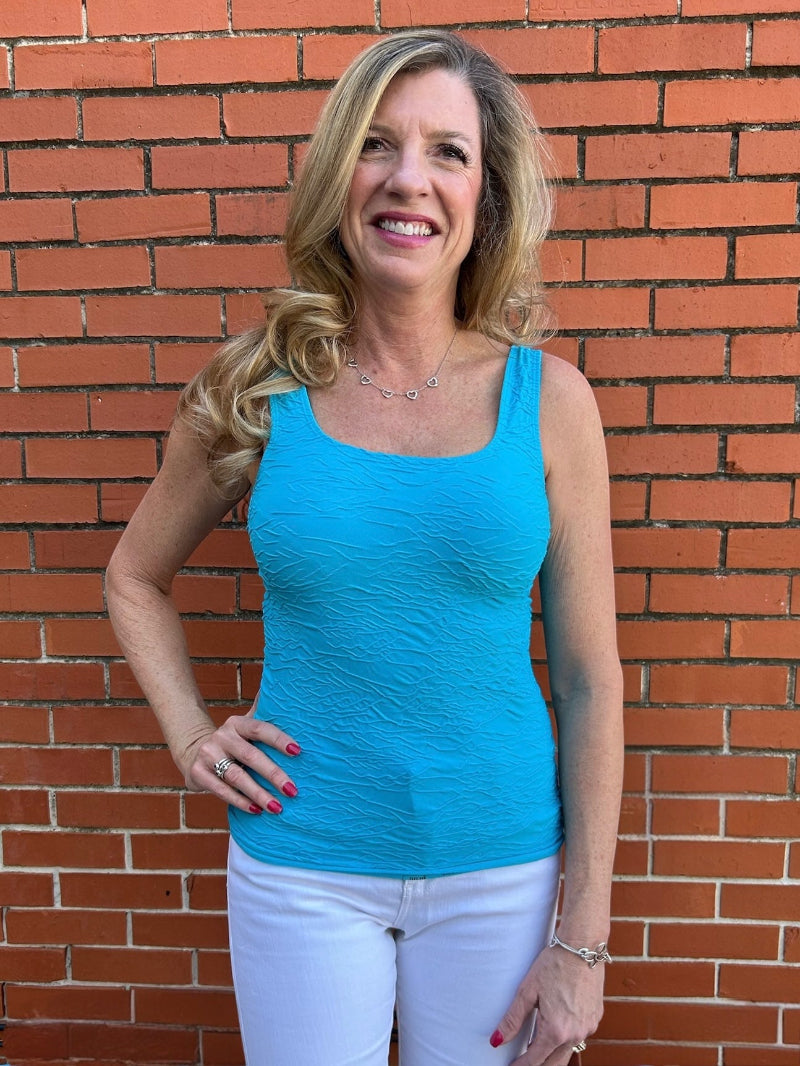 Seamless Crinkle Tank in azul at ooh la la! in Grapevine TX 76051