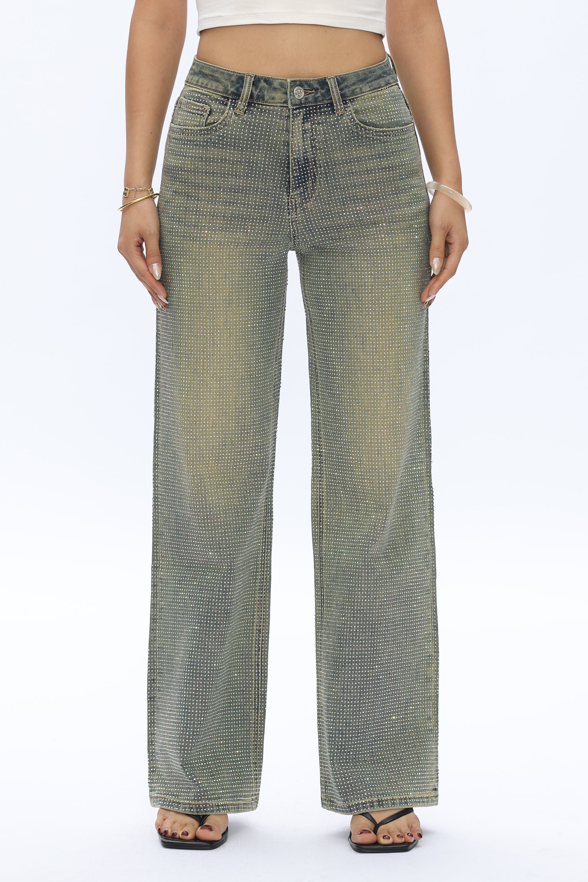 Bayeas Rhinestone High Rise Wide Leg Jeans in pure edge at ooh la la! in Grapevine TX 76051