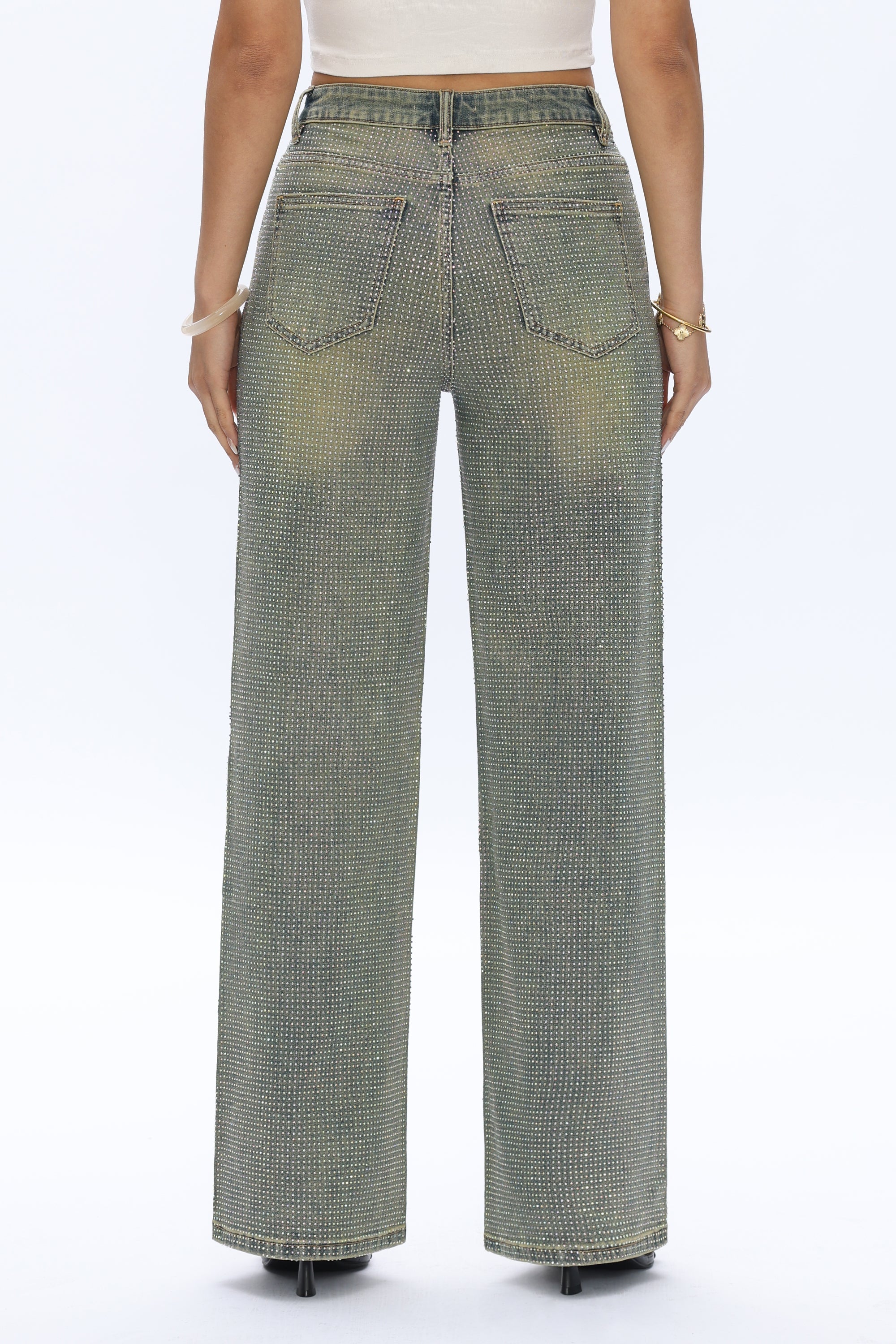 Bayeas Rhinestone High Rise Wide Leg Jeans in pure edge at ooh la la! in Grapevine TX 76051