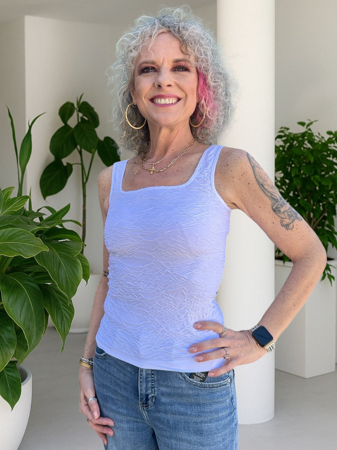 Seamless Crinkle Tank in white at ooh la la! in Grapevine TX 76051