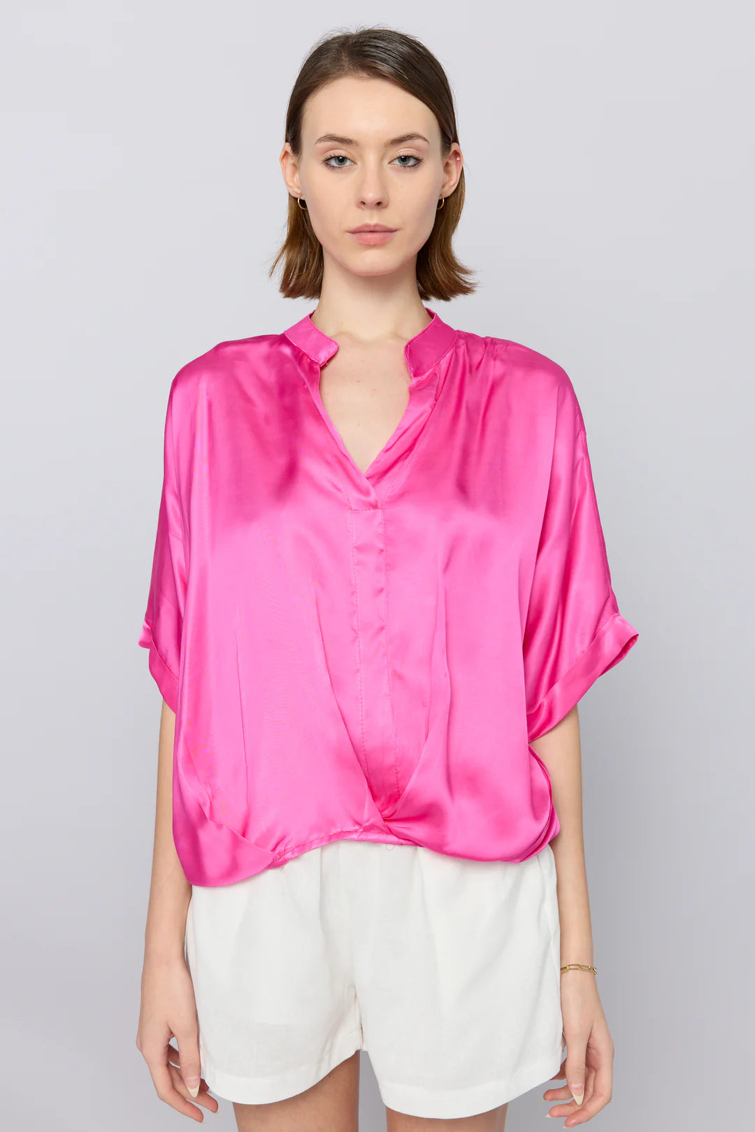 Sofia Jane Satin Blouse in azalea pink at ooh la la! in Grapevine TX 76051