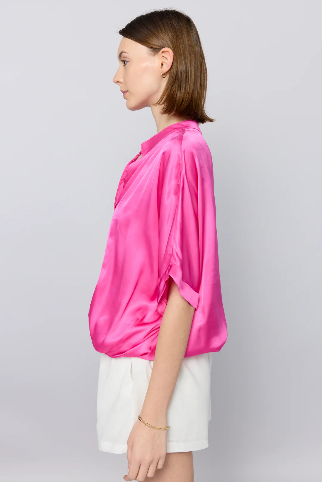 Sofia Jane Satin Blouse in azalea pink at ooh la la! in Grapevine TX 76051