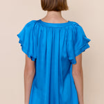Sofia Caroline Satin Blouse in cerulean blue at ooh la la! in Grapevine TX 76051