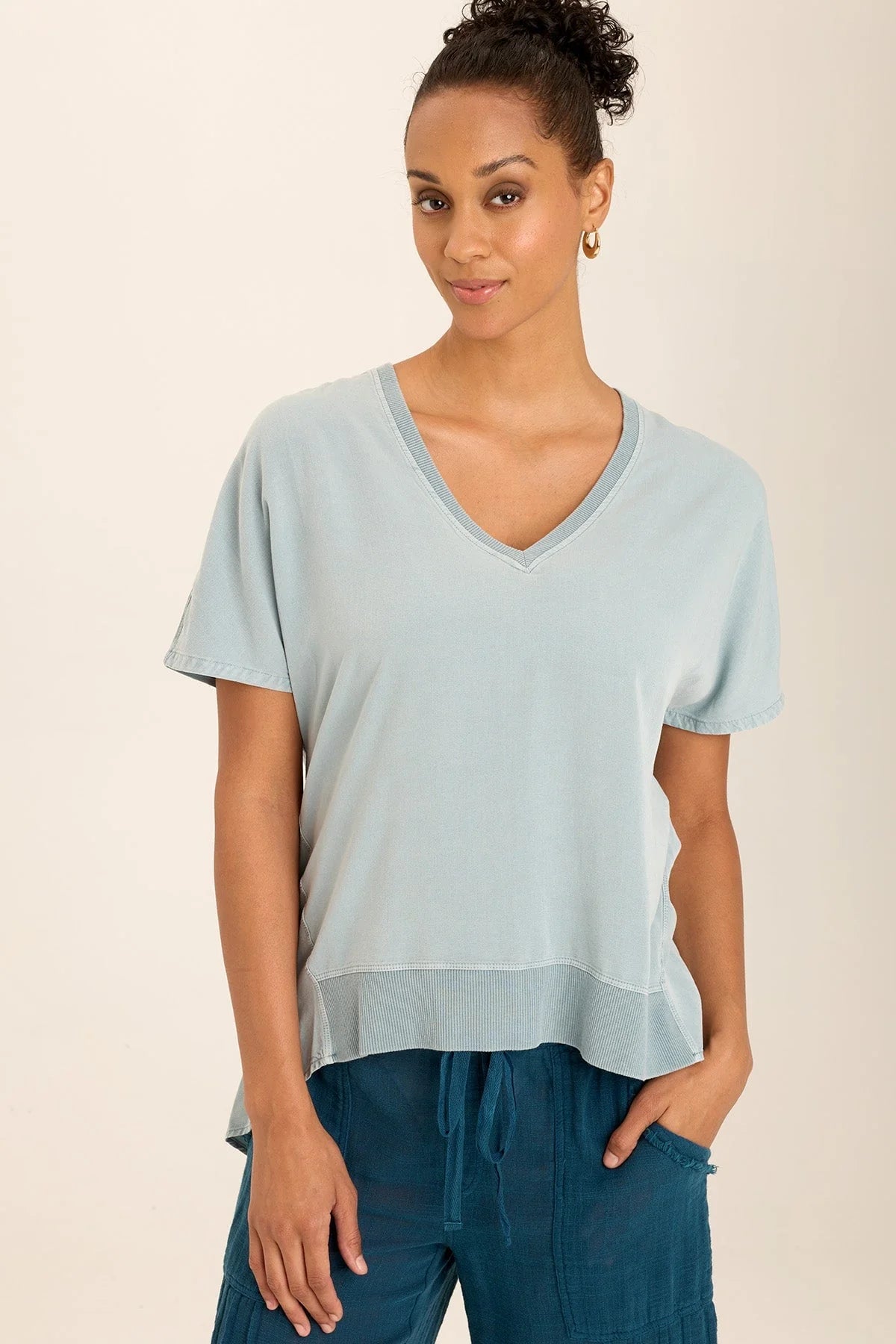 XCVI Twill Clara Top in blue at ooh la la! in Grapevine TX 76051