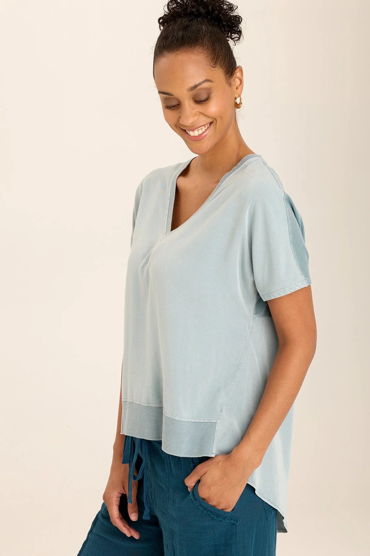 XCVI Twill Clara Top in blue at ooh la la! in Grapevine TX 76051
