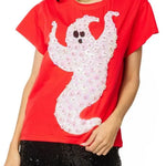Queen of Sparkles Red & White Sequin Flower Ghost Tee at ooh la la! in Grapevine TX 76051