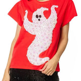 Queen of Sparkles Red & White Sequin Flower Ghost Tee at ooh la la! in Grapevine TX 76051
