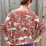 Giddy Up! Western Cowboys and Leopard Batwing Sweater in brown at ooh la la! in Grapevine TX 76051