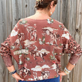 Giddy Up! Western Cowboys and Leopard Batwing Sweater in brown at ooh la la! in Grapevine TX 76051