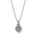 Brighton Halo Gemma Petite Heart Aqua Necklace with blue crystal pendant on silver chain at ooh la la! in Grapevine TX 76051