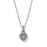 Brighton Halo Gemma Petite Heart Aqua Necklace with blue crystal pendant on silver chain at ooh la la! in Grapevine TX 76051