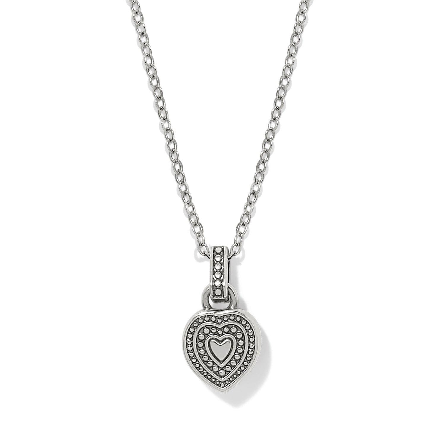Brighton Halo Gemma Petite Heart Aqua Necklace with blue crystal pendant on silver chain at ooh la la! in Grapevine TX 76051