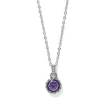 Brighton Halo Gemma Petite Round Tanzanite Necklace with silver chain and purple gemstone pendant at ooh la la! in Grapevine TX 76051