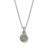 Brighton Halo Gemma Petite Round Tanzanite Necklace with silver chain and purple gemstone pendant at ooh la la! in Grapevine TX 76051