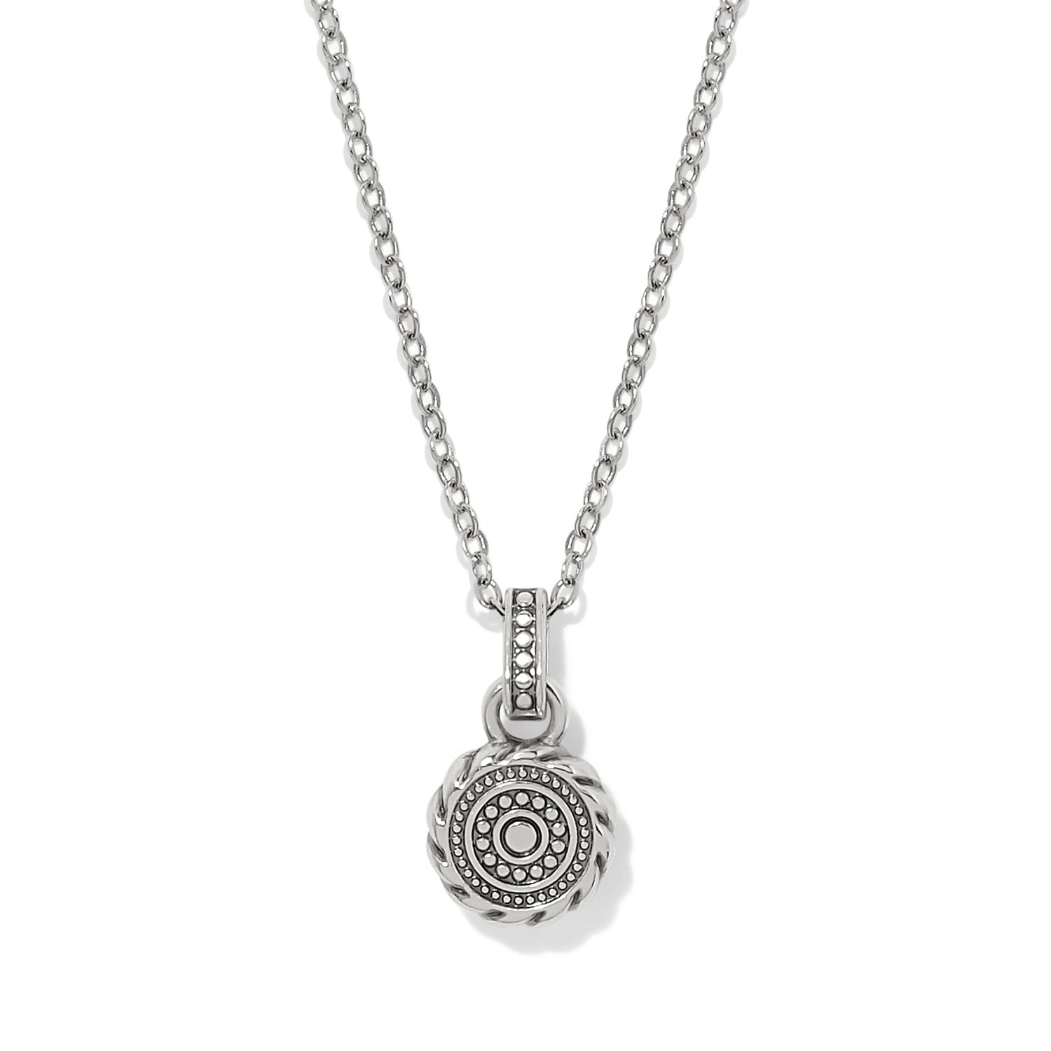 Brighton Halo Gemma Petite Round Tanzanite Necklace with silver chain and purple gemstone pendant at ooh la la! in Grapevine TX 76051