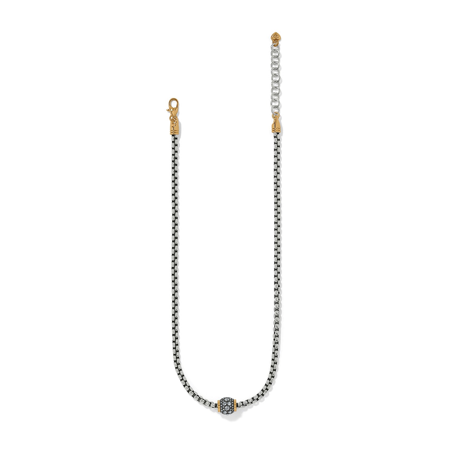 Brighton Meridian Solis Hem Necklace with crystal pavé bead on silver box chain at ooh la la! in Grapevine TX 76051