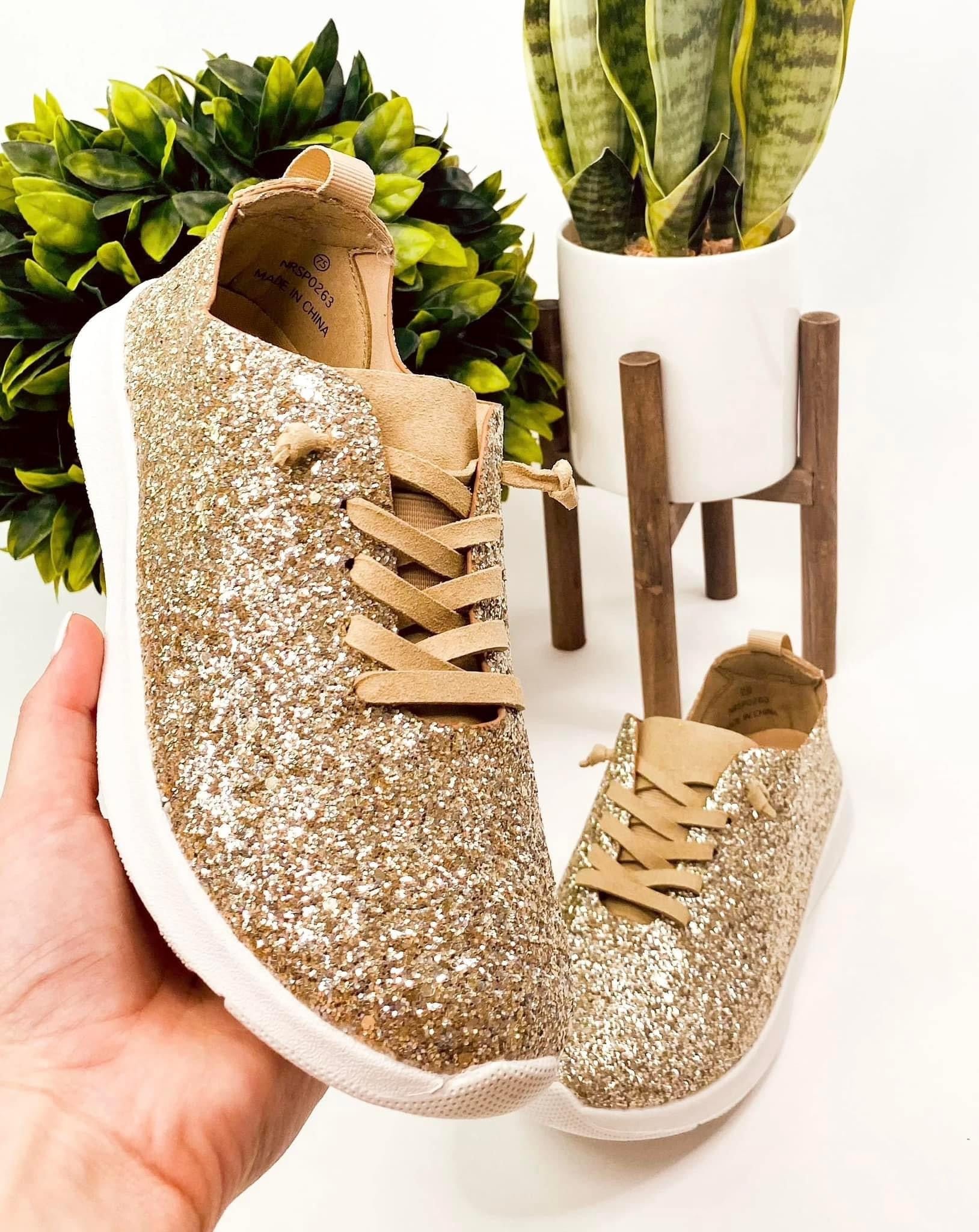 Not Rated Mayo Glitter Sneakers in Gold at ooh la la! in Grapevine TX 76051