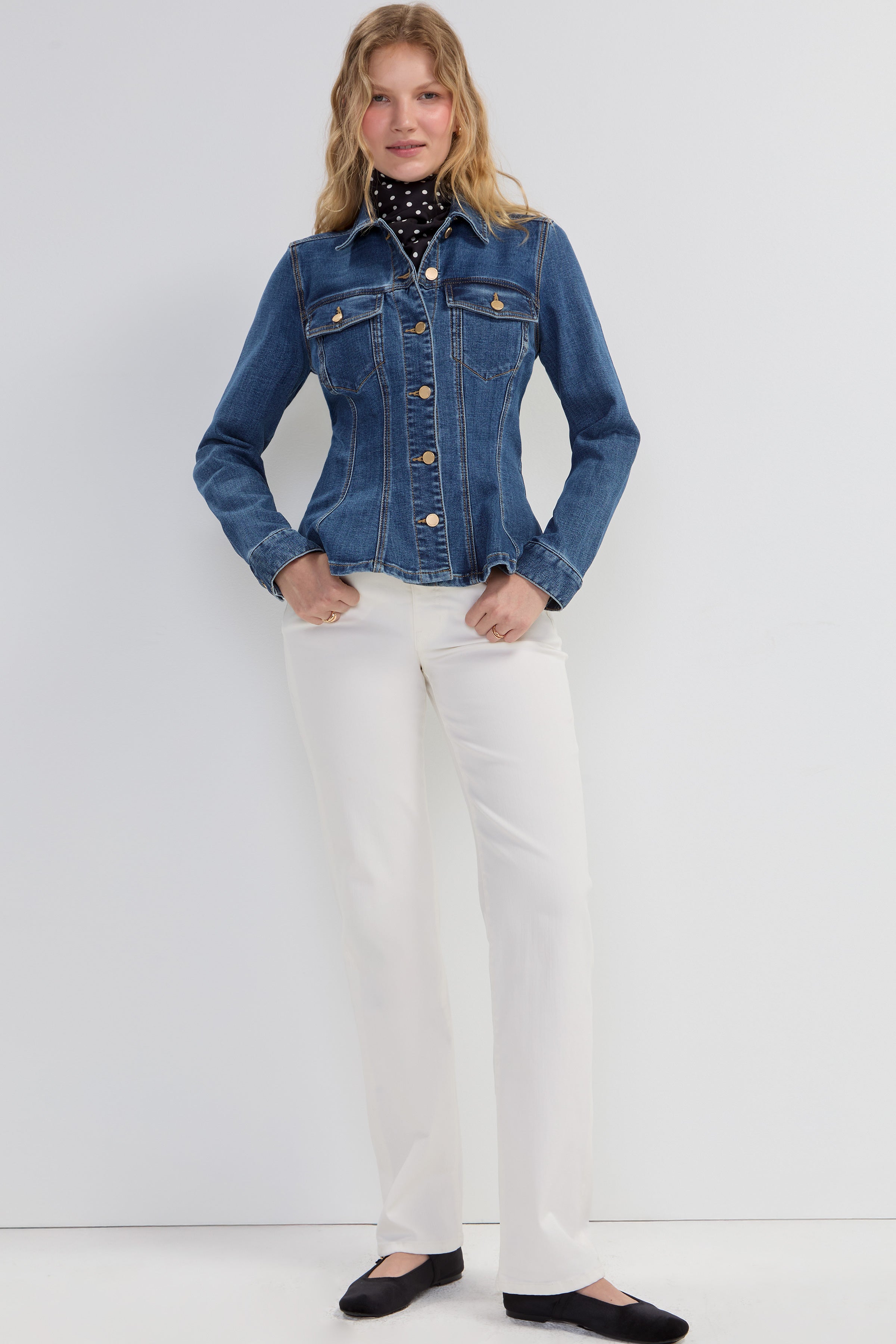 Liverpool Fit and Flare Denim Trucker Jacket at ooh la la! in Grapevine TX 76051