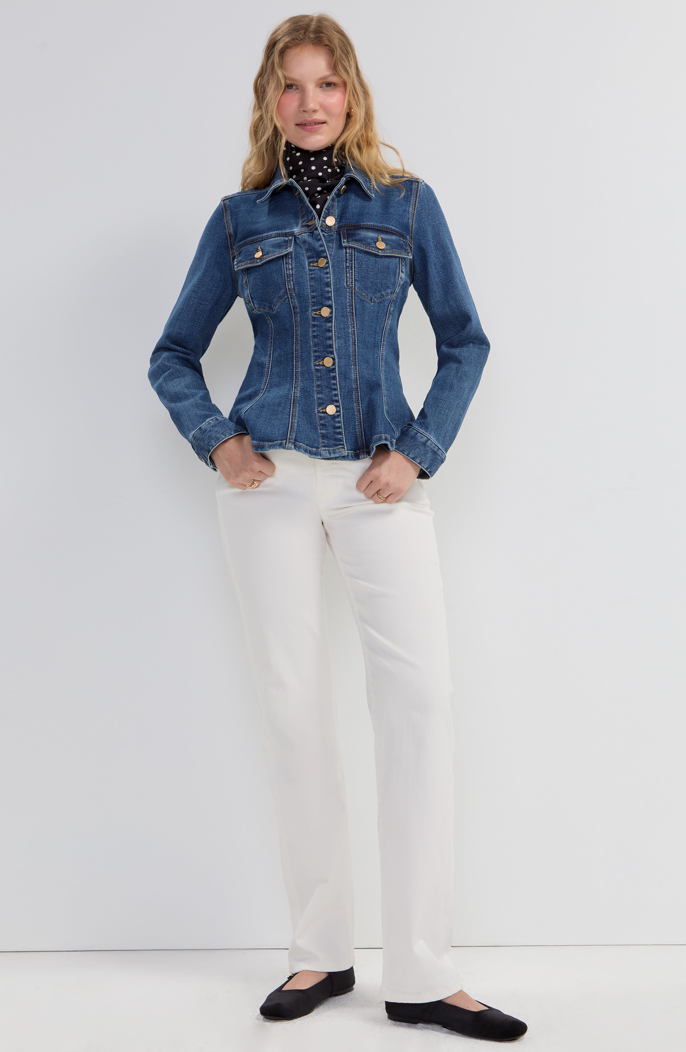 Liverpool Fit and Flare Denim Trucker Jacket at ooh la la! in Grapevine TX 76051